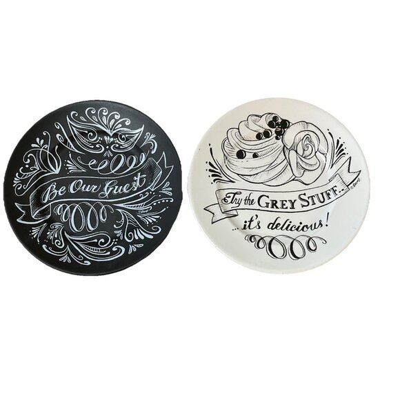 Disney Parks Be Our Guest & Try The Grey Stuff Plate Set Beauty And The Beast - Picture 1 of 6